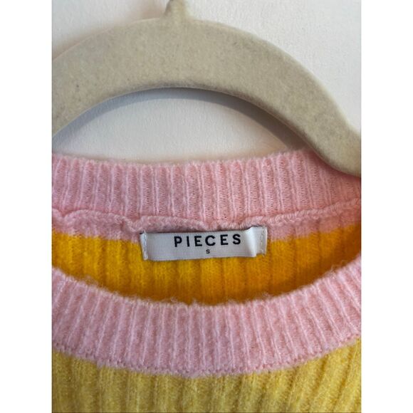 Pieces x ASOS Pastel Striped Sweater Small Yellow Orange Pink Scoop Neck - Picture 3 of 5
